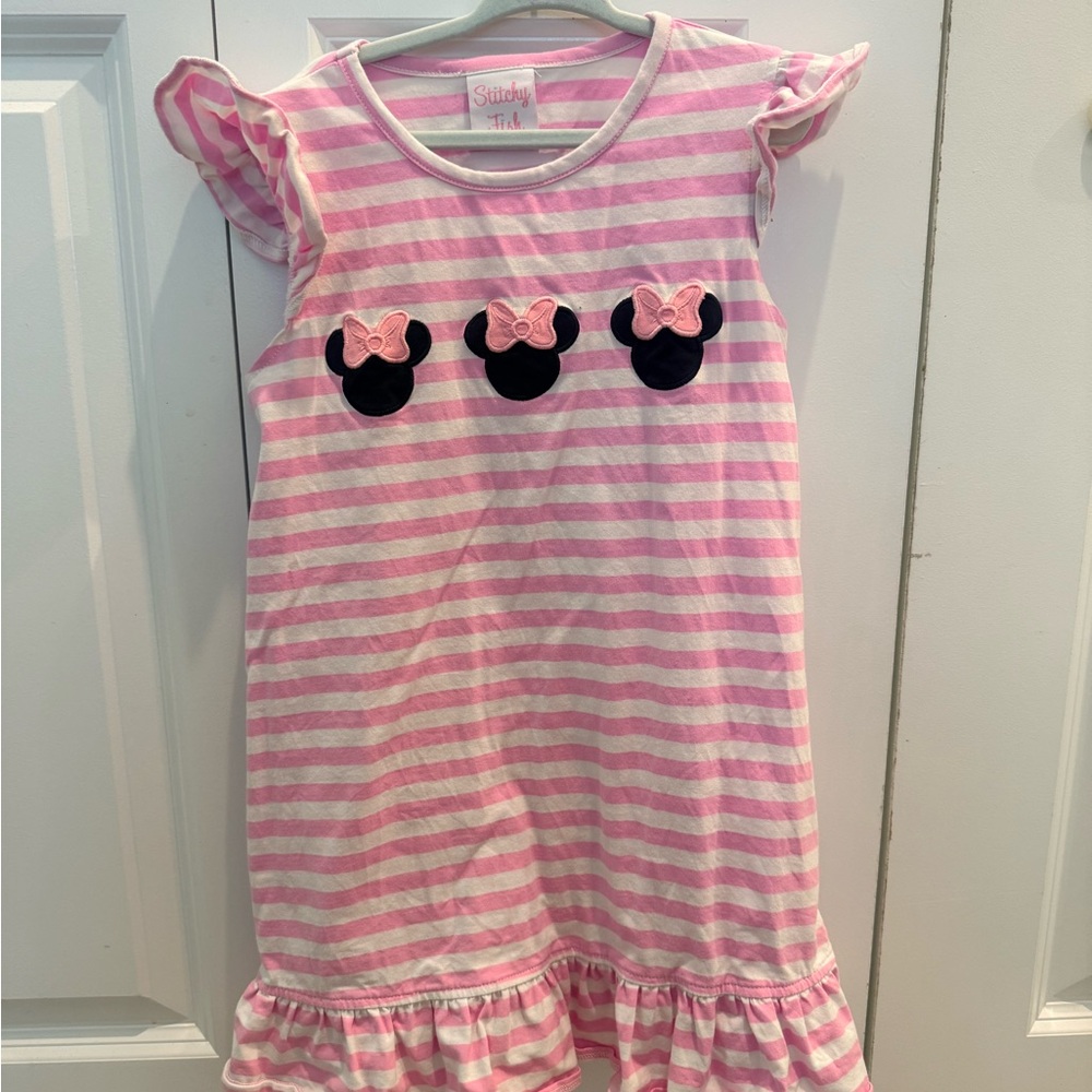Stitch Fish Disney Pink Striped Dress with Minnie Accents sz 6